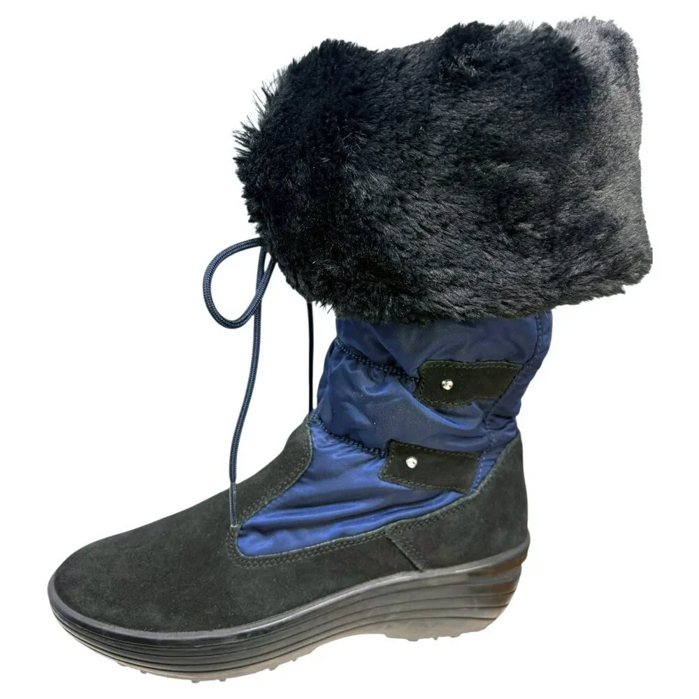 Pajar Mia Black Suede Navy Nylon‎ Insulation Winter Boot